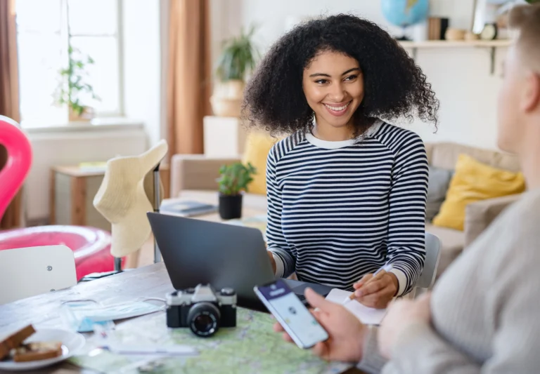 Couple working on budget planner